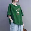 Camiseta de Manga Curta Estilo Chinês Novo para Comércio Exterior Transfronteiriço, Blusa Solta Plus Size para Mulheres Curvilíneas, Esconde a Barriga, Efeito Emagrecedor