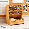 Porta-Canetas de Madeira Compartimentos de Mesa com Gaveta Casa Papelaria Infantil Caixa de Armazenamento para Lápis de Cor Rack de Armazenamento para Escritório