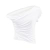 Verão Enrugado Irregular Slim-fit Slim-fit Top Curto Renda Pura Costurada Branco Ombro Inclinado Camiseta de Manga Curta para Mulheres