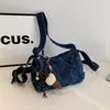 Bolsa Jeans com Diamantes Feminina Outono e Inverno Nova Estilo Coreano Casual para o Dia a Dia Versátil Ombro Transversal Bolsa Almofada Transfronteiriça