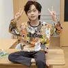 Pijama Infantil Novo Estilo Primavera e Outono Algodão Puro Manga Longa Pulôver Menino Pequeno Adolescentes Menino Grande Roupas de Casa