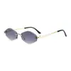 Gafas de Sol Europeas y Americanas de Forma Diamante de Nuevo Estilo Transfronterizas para Mujer, Gafas de Sol de Alta Gama sin Marco con Borde Cortado, Gafas de Sol Metálicas Retro de Moda con Estampado de Leopardo