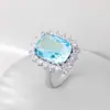 Anillos de Venta Caliente Transfronterizos de Aliexpress, Joyería Azul Marino, Joyería de Mano Creativa de Cobre con Forma de Corazón y Circonita para Mujer, Joyería de Boda para Mujer
