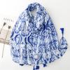 Ropa de estilo nacional con bufanda de mano de algodón y lino azul y blanco porcelana azul flor vintage bufanda de hilo de Bali chal de viaje