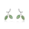 Estilo Coreano Verde Estilo Fresco Pendiente Colgante Piedra Ojo de Gato Femenina Broquel Flor Pequeña Aretes de Hoja Estilo Mori Aretes Artísticos