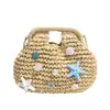 Bolsa Transversal Cesta Simples e Estilosa, Pequena Bolsa de Mão com uma Vibe Estrelada, Bolsa de Palha Casual da Moda para Mulheres