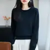 Nuevo Suéter de Punto de Algodón Puro para Otoño/Invierno 2026 Cuello Redondo Borde Rizado Manga Larga para Mujer Hueco Color Sólido Camisa Base Top