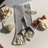Calças Casuais de Moda para Meninas, Outono 2026, Nova Malha Air Layer com Toque de Algodão, Pequeno e Médio, com Renda, Micro Flare