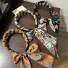 Diadema de Cinta Estampada Retro, Goma para el Cabello, Borla de Tela de una Sola Pieza, Bufanda de Seda, Diadema Trenzada de Satén