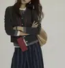 Bonita prenda de punto de color block de dos piezas falsas para mujer, nuevo suéter de moda elegante estilo francés