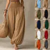 2026 Los nuevos pantalones casuales de moda de algodón y lino para mujer de cintura alta, plisados, de color liso, estilo linterna de pierna ancha, tendencia transfronteriza de Amazon