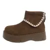 Botas Femininas de Aumento de Altura Pequenas Estilo Retrô Outono/Inverno 2026 Versátil Emagrecedoras Forradas com Veludo Quentes Antiderrapantes Botas de Neve Femininas
