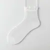 Calcetines Cortos de Encaje Finos de Verano para Mujer, Calcetines Transpirables de Malla Anti-Olor Antibacterianos hasta la Mitad de la Pantorrilla, Calcetines de Encaje de Seda de Morera para Mujer