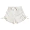 Novedad de verano moda versátil diseño de cremallera cintura alta adelgazante plisados cordón ajuste ceñido pantalones cortos para mujer