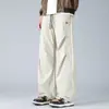 Calça Cargo Reta Solta de Sarja Pleated Retro Americana Versátil Casual Masculina para Primavera e Outono High Street