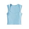 Top Cropped Curto Liso Versátil Slim Fit Verão Francês Retrô Gola Quadrada Profunda Regata Feminina Justa