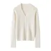 Cardigan Feminino com Gola Reversível Listrado, 100% Caxemira Pura, Corte Justo, Suéter Feminino de Caxemira de Manga Longa