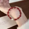 Pulsera de Plata de Ley S925 Ágata Roja Natural Joyería de Año Nuevo Lujo Ligero Moda Estilo Chino Elegante Pulsera de Perla de Imitación Shijia