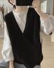 Chal de Punto Irregular para Mujer, Nuevo para Primavera y Otoño, Holgado, Aspecto Adelgazante, Cuello en V Simple, Sin Mangas, Rejuvenecedor, Estilo Coreano