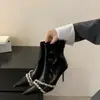 Botines de Tacón Alto, Nuevo Estilo Otoño e Invierno, Botines Franceses con Pedrería, Botas Ajustadas con Forro de Felpa, Botas Blancas de Tacón Alto con Punta Fina para Mujer
