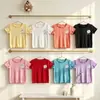 Camiseta de Manga Corta de Seda Helada para Niñas de Comercio Exterior Camiseta Lisa de Color para Bebé Verano Adorno de Volantes Top Dopamina para Bebé Casual