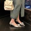 Zapatos Versátiles para Mujer con Tacón Bajo Tipo Gatito, Punta Fina, Boca Baja, Piel Suave, Florales Dorados y Plateados, Novedad 2026
