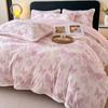 Conjunto de Cama de Inverno Quente de Quatro Peças em Veludo Leite Esculpido de Alta Qualidade, Lençóis Grossos com Forro de Lã e Lençóis de Elástico