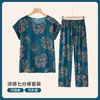 Conjunto de Verano de Abuela Algodón Seda Casual Pijama para Mujer Camiseta Fina Estampada Ropa de Casa Holgada Conjunto de Dos Piezas de Mamá