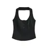 Top de Tirantes con Cuello Halter de Cuatro Botones Estilo Chica Caliente para Mujer, Ropa de Exterior de Verano, Espalda Descubierta, Sexy, Ajustado, Capa Base, Espalda Hermosa, Top Versátil