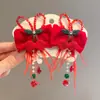 Alto Valor Estético 2025 Novo Headwear de Ano Novo Infantil Meninas Franja Vermelha Grampo de Cabelo de Cumprimento de Ano Novo Estilo Chinês Acessórios de Cabelo de Ano Novo para Bebê