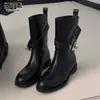 Botas Martin de Cuero Genuino Vintage de Suela Gruesa para Mujer 2026 Nuevo Estilo Británico Versátil Tacón Grueso Adelgazante Caña Media Botas de Jinete Botines