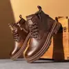 Botas Martin para Hombre, Superficie de Cuero, Botas de Trabajo Resistentes a las Manchas, Estilo de Algodón Simple, Zapatos Casuales de Moda de Caña Alta para Hombre