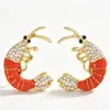 Brincos de lagosta vintage de personalidade transfronteiriços europeus e americanos para mulheres, novos brincos de animais cravejados de diamantes de comércio exterior, joias estilo férias no oceano
