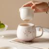 Taza de Cerámica Miyamori de Alto Valor para Oficina con Separación de Té y Agua, Tapa y Revestimiento Interior para Infusionar Té, Orquídeas Pintadas a Mano