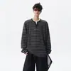 Camiseta de Manga Larga Falsa de Dos Piezas de Moda para Hombre Otoño High Street Sensación Relajada Sudadera a Rayas Retro Versátil Capa Base para Pareja