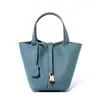 Bolso 2024 Nuevo Bolso de Cubo Cesta de Comida Bolso para Mujer Bolso de Mano de Cuero Genuino Bolso de Mamá Bolso de Boda Nupcial Sentido de Alta Gama