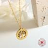 Collar colgante de acero de titanio de marca redonda hueca de personalidad de nicho único estilo neutro árbol grande ramas doradas joyería de moda para hombres y mujeres