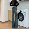 Jeans Rectos Retro Estilo Americano para Mujer Otoño e Invierno Forrados de Felpa 2024 Nuevos de Cintura Alta Sueltos Pierna Ancha