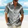 Nueva Camisa de Manga Corta Retro Dorada para Hombre de Playa Amazon Primavera y Verano Moda Brillante Casual para Hombre