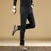 Jeans Masculino Slim Fit de Perna Reta Espesso Estilo Europeu Leve para Negócios com Forro de Lã, Calça Longa Quente e Elástica