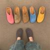 Couro Genuíno Outono e Inverno Novos Casuais Sapatos Meio Sapatos Baotou de Solado Grosso Sola Plana Combinam com Tudo Slip-on Vintage Sapatos Burkenneth Sapatos de Camada Única Femininos