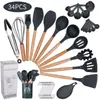 Utensílios de cozinha de silicone com cabo de madeira em cores vivas conjunto de 11 peças conjunto de colher e espátula de cozinha antiaderente conjunto de utensílios de cozinha de 12 peças