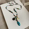 Colar de Flor de Vidro e Resina Beads Retro Outono Inverno Corrente de Suéter Leve de Luxo High-End Colar Elegante Versátil de Nicho