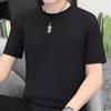 Camiseta Masculina Waffle Manga Curta Cor Pura Verão Fina Camiseta Top Respirável Fresca Camiseta Base para Jovens e Pessoas de Meia-Idade