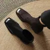 Botas Casuales y Versátiles para Mujer, Botines Retro de Punta Cuadrada con Tacón Grueso, Botas Elásticas Delgadas de Moda con Costuras de Gamuza para Mujer, Tallas Grandes