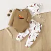 Conjunto de Bebé Pato de Dibujos Animados Bordado Algodón Body de Manga Larga Pantalones Largos Gorro Conjunto de Tres Piezas Conjunto Transfronterizo para Recién Nacido