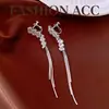 Pendientes de Clip con Borlas Cuadradas de Circonita Europeos y Americanos Transfronterizos, Pendientes Elegantes y Versátiles Estilo Ins, Pendientes de Lujo Ligero de Gama Alta al por Mayor