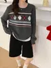 Suéter Pulôver Jacquard Fair Isle Redondo Novo Outono/Inverno 2026, Caimento Solto, Top de Tricô Versátil Estilo Casual para Mulheres