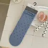Calcetines de media pantorrilla para mujer, otoño e invierno, diseño simple de bloques de color y lunares, estilo coreano, calcetines con volantes, estilo retro ballet, calcetines de algodón sin costuras