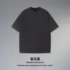 Camiseta Masculina de Manga Curta Lavada, Algodão Puro, Peso Pesado, Caimento Solto, Camisa da Moda Tendência de Meia Manga, Top Versátil Casual de Cor Sólida para o Verão